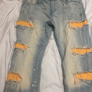 HP Light Blue Skinny Jeans with Orange Patch Accents